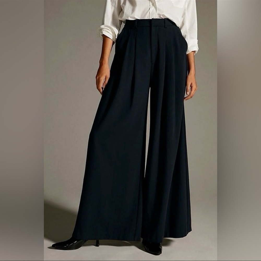Anthropologie Maeve Avery wide leg high waist pleated trouser pants
